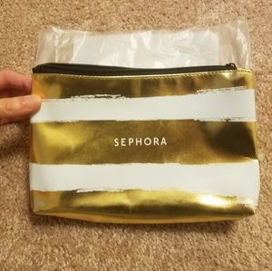 Sephora white and gold cosmetic bag